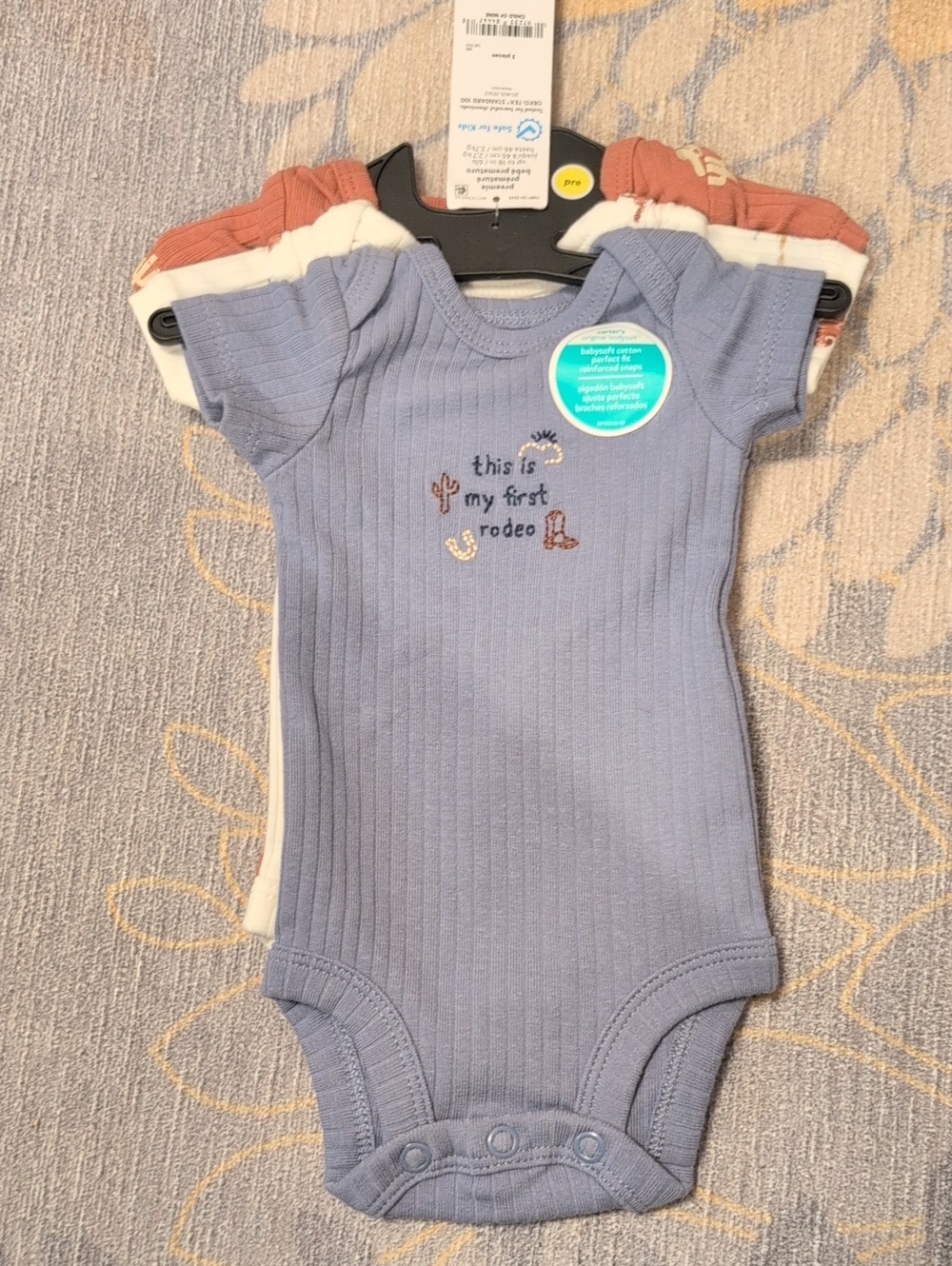 Carter's Baby Boys "My First Rodeo" Bodysuit 3-Pack Size Preemie (up to 6 lbs)